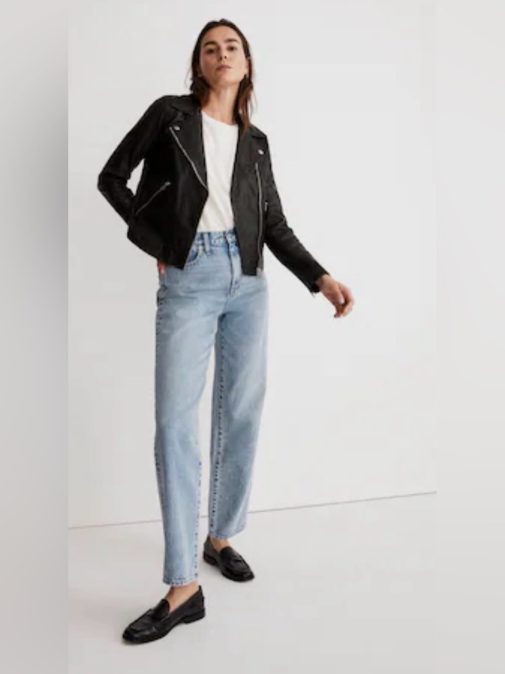 MADEWELL…Washed leather moto jacket: brass hardware edition…black…size M